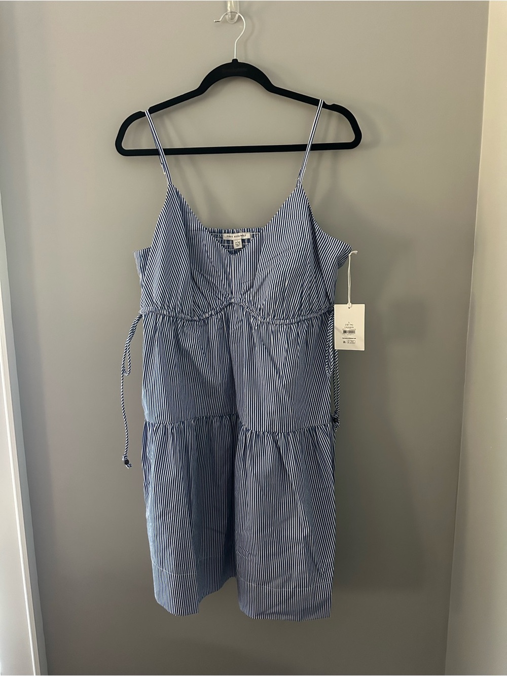 NWT Cotton Striped Blue Spaghetti Strap Tiered Mini Dress